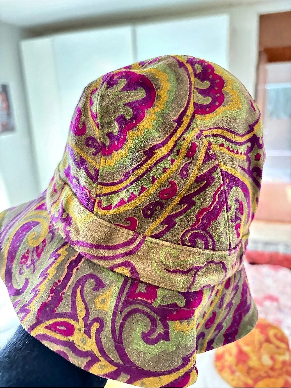 Etro Paisley Print Suede Bucket Hat Purple & Gold